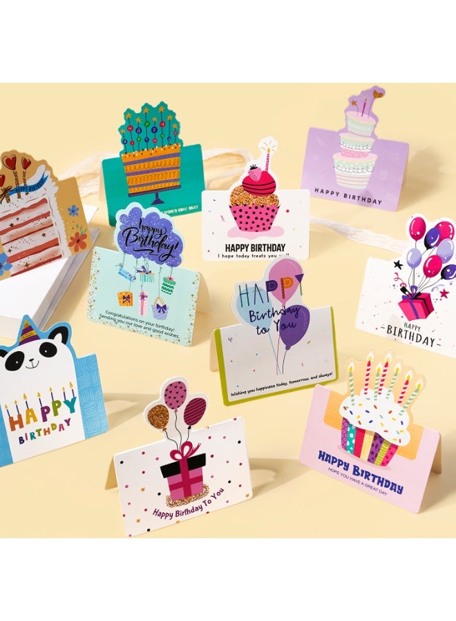 10 Pcs Small Happy Birthday Cards – Cute Cartoon Design Greeting Cards for Kids, Gifts, Party Favors (Assorted Designs) - Image 1