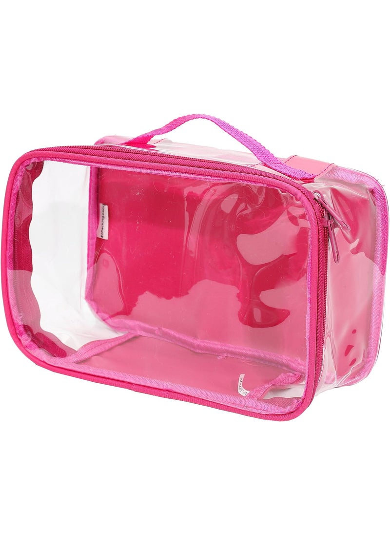 EzPacking Small Clear Travel Packing Cube/See Through PVC Plastic Pouch for Carry On Suitcase, Backpack or Diaper Bag/Transparent Multipurpose Accessories, Makeup & Underwear Organizer w/Handle (Pink) 