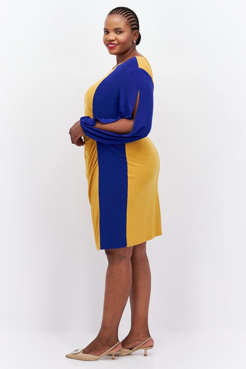Kasper  Women Two Tone Midi Dress, Yellow - Image 2