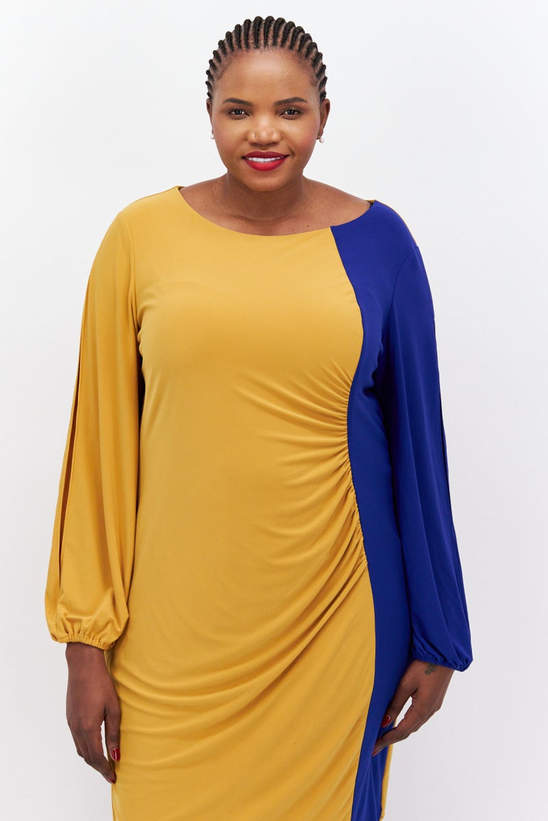 Kasper  Women Two Tone Midi Dress, Yellow - Image 4