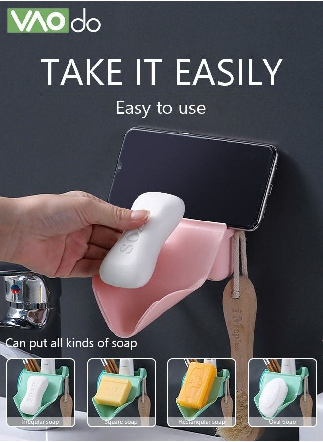 VAOdo - 4 PCS Soap Holder Wall-Mounted Soap Rack No Punching Traceless Soap Shelf Slanted Drain Soap Box Multi-function Shelf Mobile Phone Face Wash Shelf Side Hook - Image 1