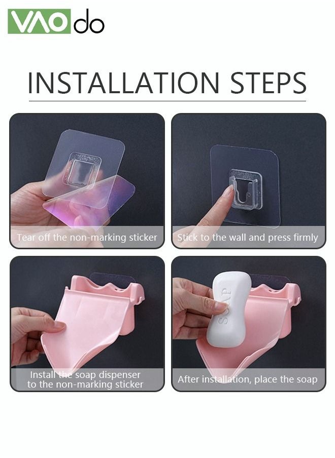 VAOdo - 4 PCS Soap Holder Wall-Mounted Soap Rack No Punching Traceless Soap Shelf Slanted Drain Soap Box Multi-function Shelf Mobile Phone Face Wash Shelf Side Hook - Image 1