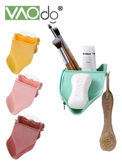 4 PCS Soap Holder Wall-Mounted Soap Rack No Punching Traceless Soap Shelf Slanted Drain Soap Box Multi-function Shelf Mobile Phone Face Wash Shelf Side Hook