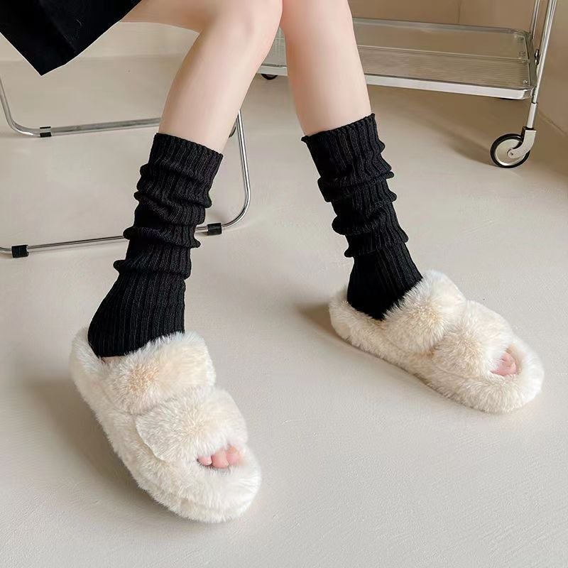 Autumn Winter Casual Leg Warmers Knit Socks Black socks 40cm 