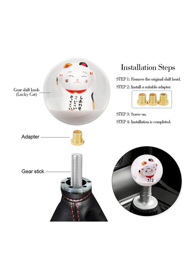 SYOSI - Shift Shifter knob, Universal Manual Lucky Cat Gear Shift Shifter knob, 4 5 6 Speed Round with M81.25, M101.25, M101.5 Adapter, 1 Pcs - Image 1