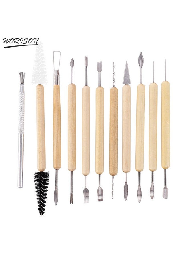 KABEER ART Ceramic 11 Pcs Wooden Handle Clay Pottery Sculpting Tools - Image 2