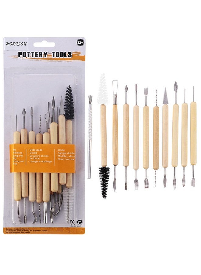 KABEER ART Ceramic 11 Pcs Wooden Handle Clay Pottery Sculpting Tools - Image 1