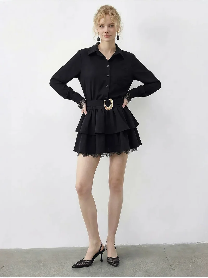 بيانكو لوتشي LUCCI Lace Trimmed Shirt Dress