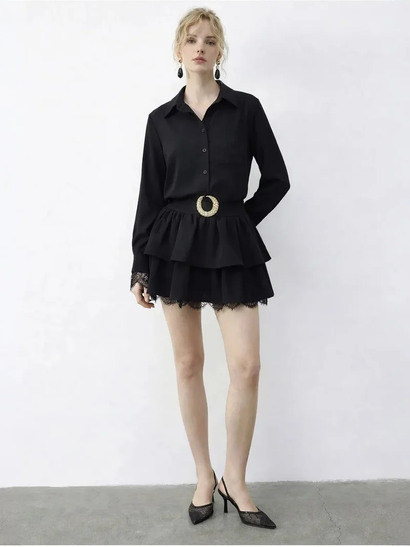 بيانكو لوتشي LUCCI Lace Trimmed Shirt Dress