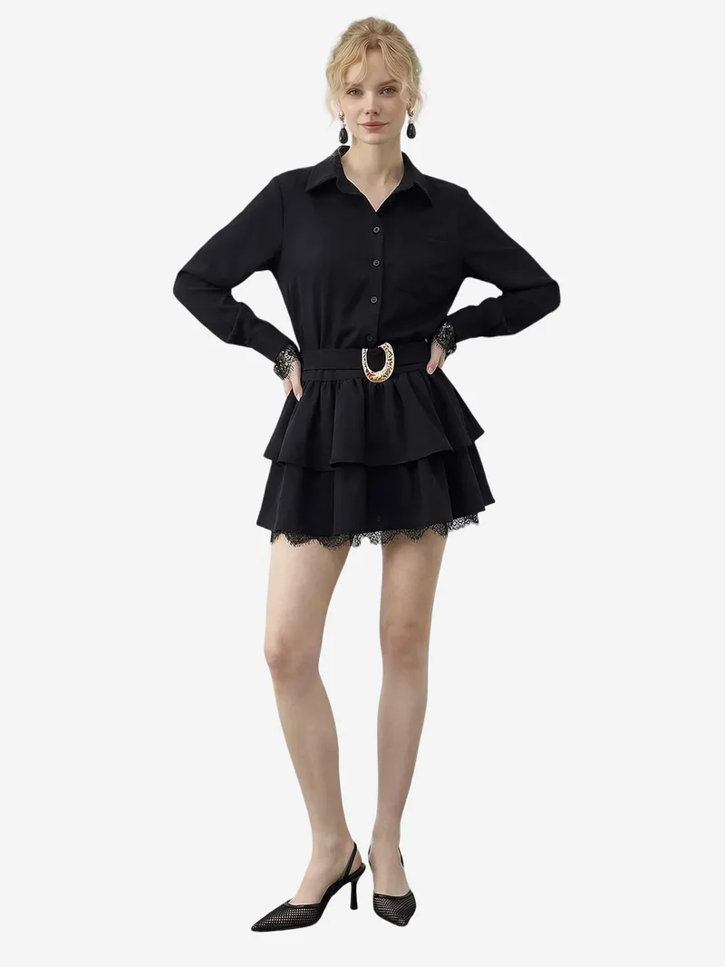 بيانكو لوتشي LUCCI Lace Trimmed Shirt Dress