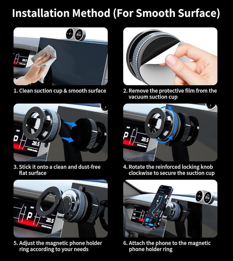 TONEOF Upgraded Magnetic Phone Stand for Car,360° Rotatable Phone Holder for MagSafe,Strong Magnet, Foldable Car Mount with Vacuum Suction Cup, Mini Phone Stand with Magnetic Ring for all Smartphone - Image 4
