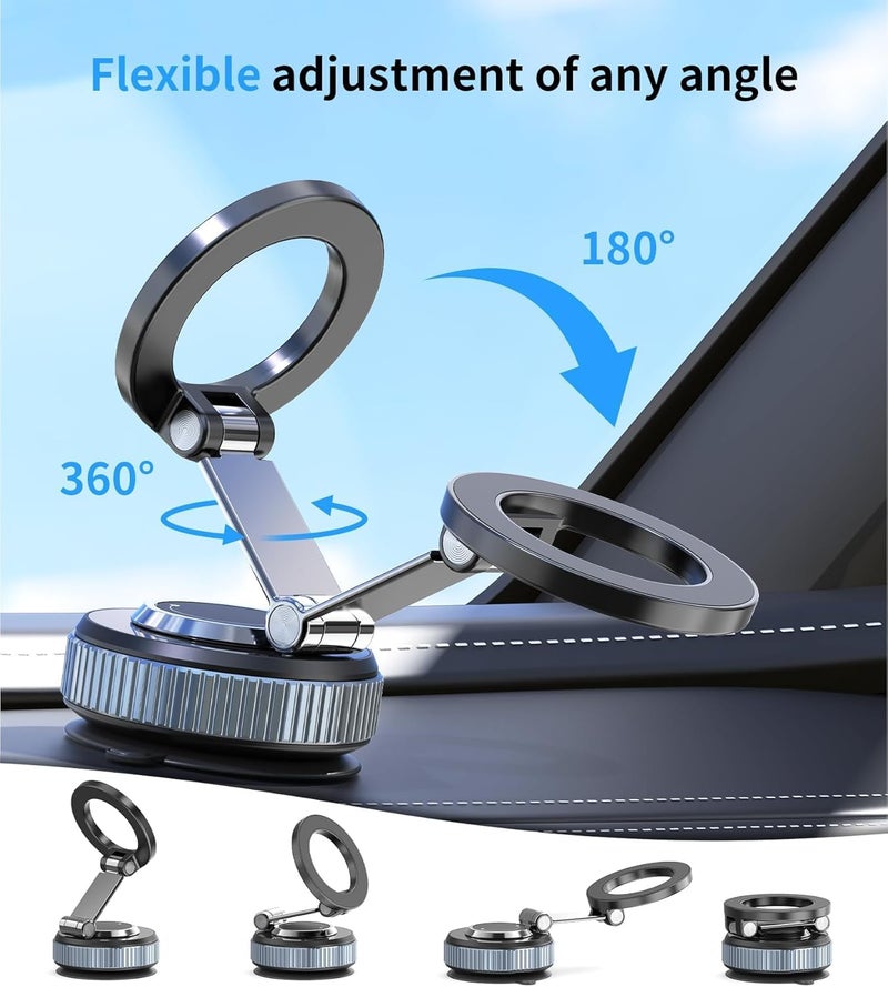 TONEOF Upgraded Magnetic Phone Stand for Car,360° Rotatable Phone Holder for MagSafe,Strong Magnet, Foldable Car Mount with Vacuum Suction Cup, Mini Phone Stand with Magnetic Ring for all Smartphone - Image 3
