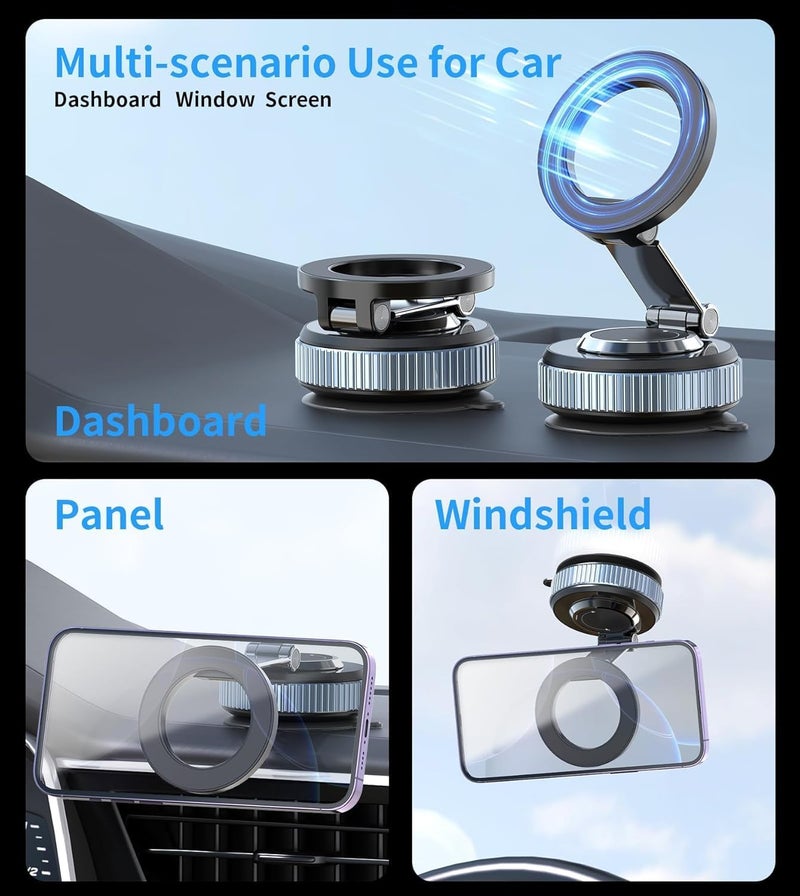 TONEOF Upgraded Magnetic Phone Stand for Car,360° Rotatable Phone Holder for MagSafe,Strong Magnet, Foldable Car Mount with Vacuum Suction Cup, Mini Phone Stand with Magnetic Ring for all Smartphone - Image 5