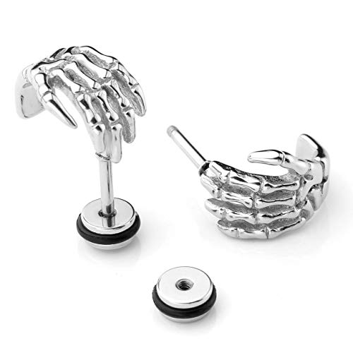 Zysta 4PCS Skull Ghost Head Skeleton Claw Bat Earring Flat Back Screw On Cool Ear Lobe Studs Cartilage Helix Piercing Set Women Men 16G Post - Image 3