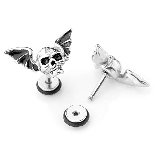 Zysta 4PCS Skull Ghost Head Skeleton Claw Bat Earring Flat Back Screw On Cool Ear Lobe Studs Cartilage Helix Piercing Set Women Men 16G Post - Image 4