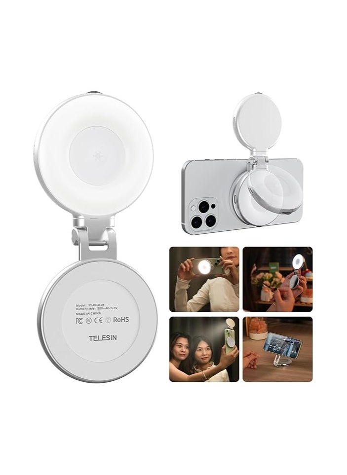 TELESIN Telesin C03 Magnetic Selfie Ring Light S5-BGD-01 – Adjustable Brightness, Rechargeable, USB-C Charging (White)  - Image 1