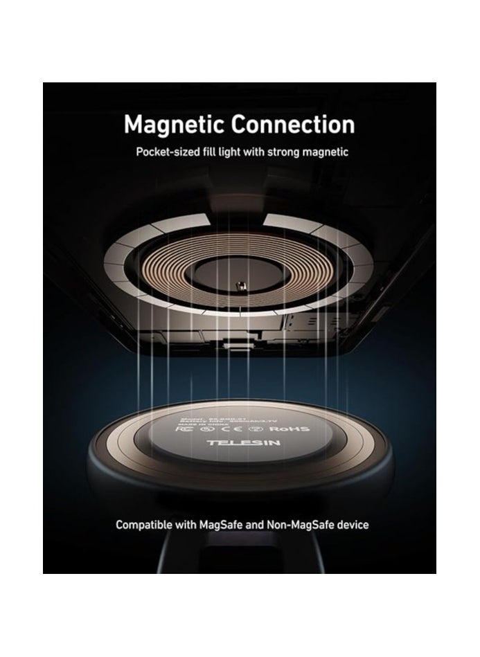 TELESIN Telesin C03 Magnetic Selfie Ring Light S5-BGD-01 – Adjustable Brightness, Rechargeable, USB-C Charging (White)  - Image 2