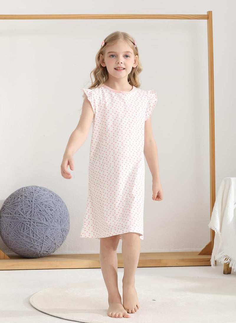 BANGSAUR Girls' Dress Set Cotton Sleepshirts, Heart Print Princess Daily Dress, 2-Pack Casual Dress Girl 3-12 Years(Flutter Sleeve N,5-6X) - Image 2