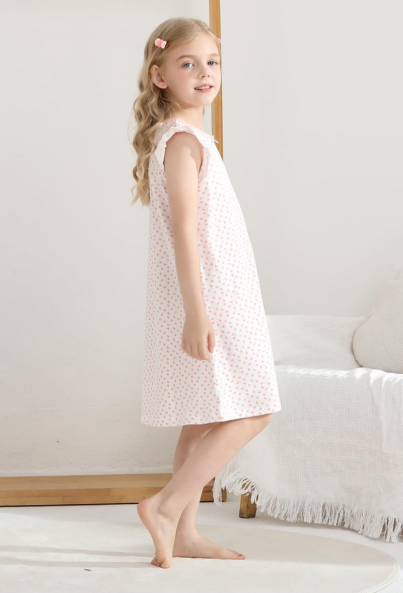 BANGSAUR Girls' Dress Set Cotton Sleepshirts, Heart Print Princess Daily Dress, 2-Pack Casual Dress Girl 3-12 Years(Flutter Sleeve N,5-6X) - Image 3