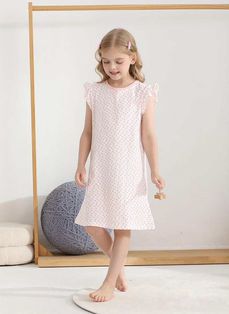 BANGSAUR Girls' Dress Set Cotton Sleepshirts, Heart Print Princess Daily Dress, 2-Pack Casual Dress Girl 3-12 Years(Flutter Sleeve N,5-6X) - Image 4
