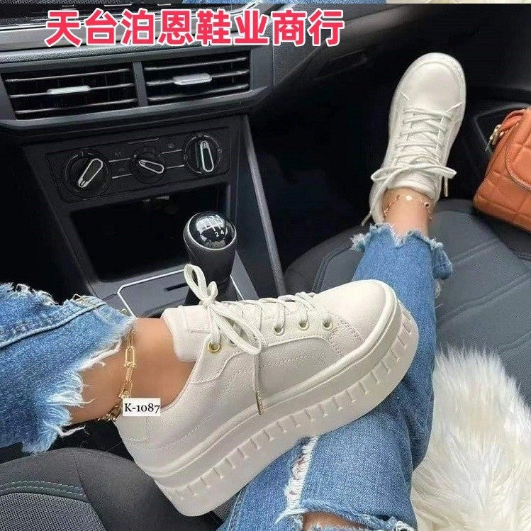 2025 New In-Stock Plus Size Platform Heel Plus Size Single Shoes Fashion Versatile Lace-Up White Shoes - Image 2