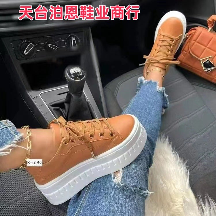 2025 New In-Stock Plus Size Platform Heel Plus Size Single Shoes Fashion Versatile Lace-Up White Shoes - Image 4