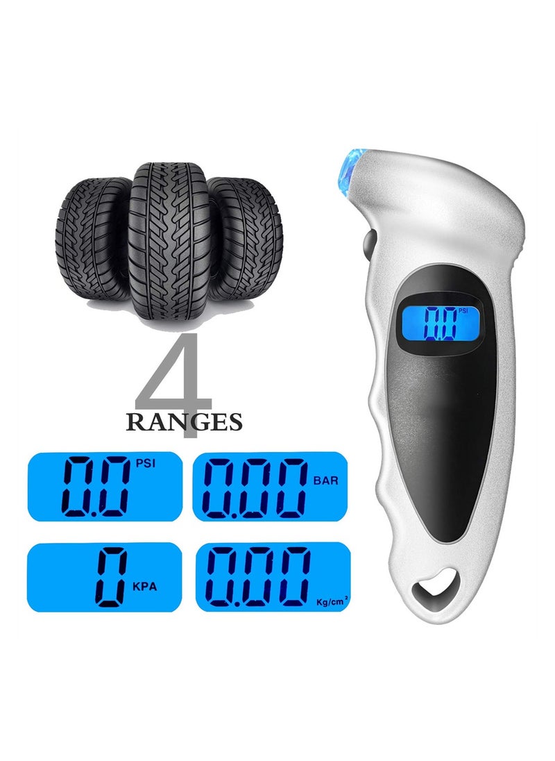 SYOSI مقياس ضغط الإطارات الرقمي، جهاز فحص ضغط الإطارات، 150 رطل/بوصة مربعة، 4 إعدادات، مع شاشة LCD بإضاءة خلفية ومقبض مانع للانزلاق لقراءة سهلة ودقيقة، للسيارات والشاحنات والدراجات  - Image 4
