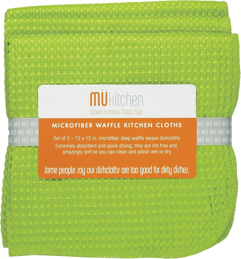 Mukitchen Microfiber Waffle Dishcloth, 12 by 12-Inches, Set of 3, Grass - Image 1