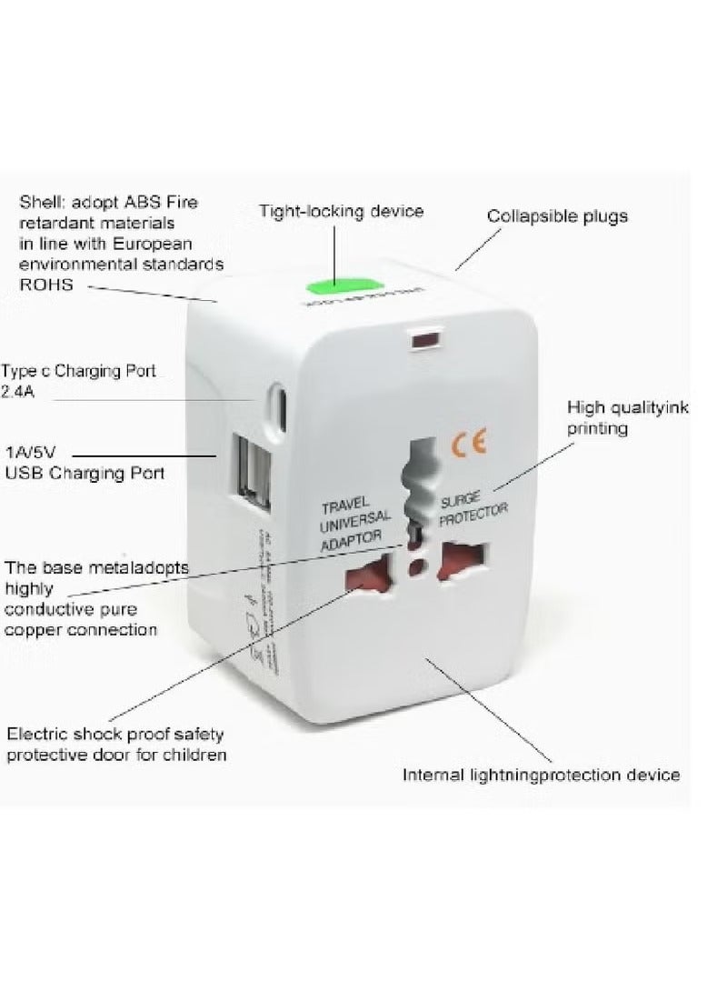 2 USB Universal Travel Adapter with Built in Dual USB Charger Ports Plug International Travel Adapter - Image 4