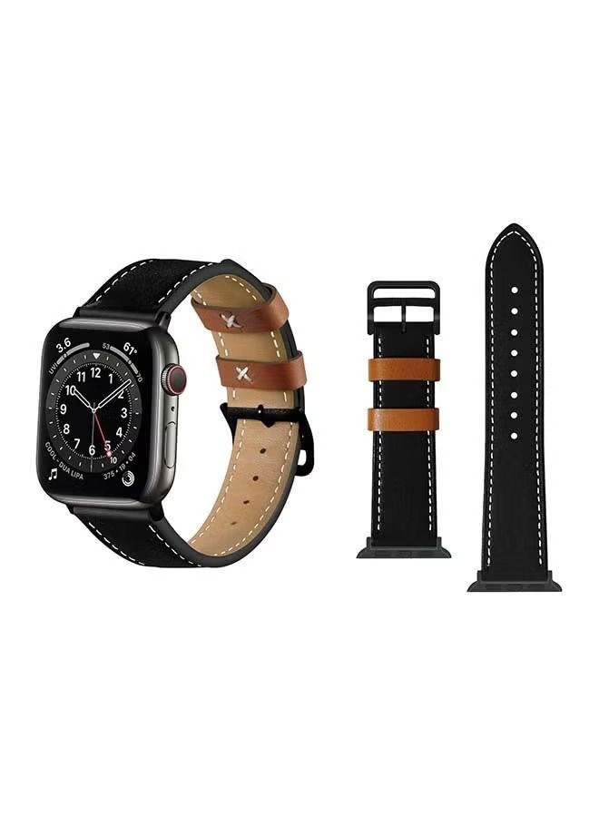 IAF Genuine Leather Replacement Band For Apple Watch Series 6/SE/5/4/3/2/1 Black