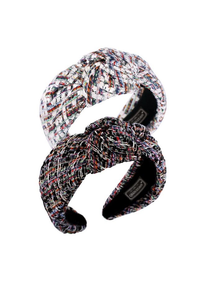 QIANXUAN - Knotted Turban Headbands For Women Knit Hair Bands For Women'S Hair Top Knot Headband Plaid Elegant Twill Hair Accessories Fashion Brown Hairband For Girls - Image 1