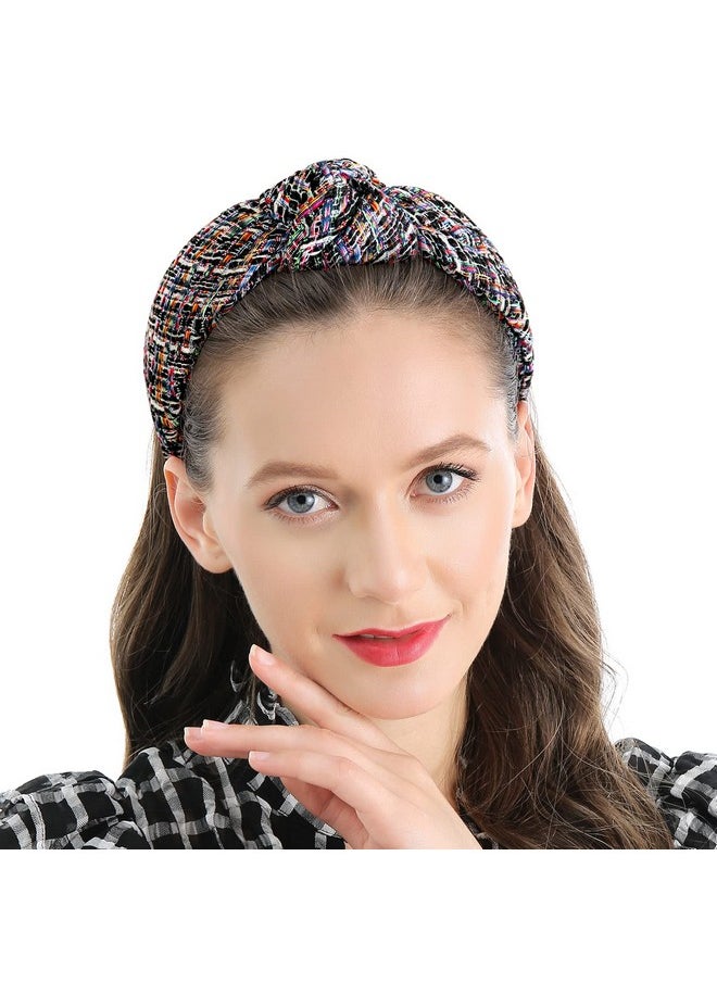 QIANXUAN - Knotted Turban Headbands For Women Knit Hair Bands For Women'S Hair Top Knot Headband Plaid Elegant Twill Hair Accessories Fashion Brown Hairband For Girls - Image 1