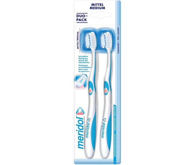 Meridol Duo-Pack Toothbrushes Medium Green and Blue