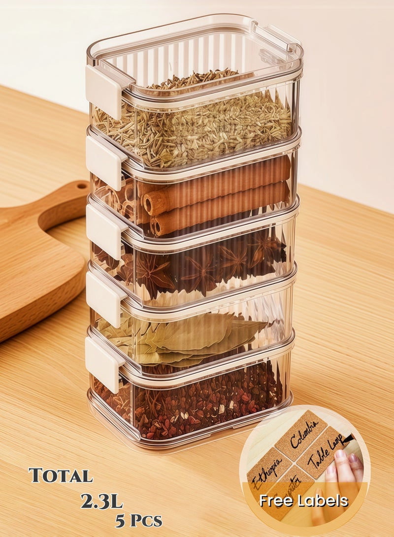 5-Tier Transparent Spice Organizer,Seasoning Box,6Pcs Free Tags ,Food-Grade Kitchen Storage Container with Lids, Leakproof for Dry Food, Spices, Snacks, Suitable for Kitchen, Picnic, Office (-20°C to 60°C, 21.8X12.4X8.5cm) - Image 1