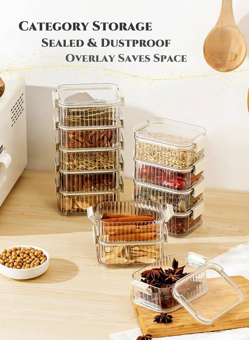 5-Tier Transparent Spice Organizer,Seasoning Box,6Pcs Free Tags ,Food-Grade Kitchen Storage Container with Lids, Leakproof for Dry Food, Spices, Snacks, Suitable for Kitchen, Picnic, Office (-20°C to 60°C, 21.8X12.4X8.5cm) - Image 2