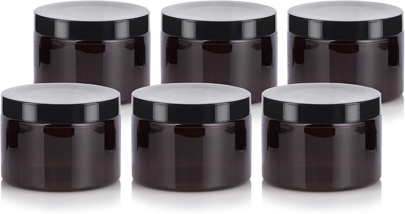JUVITUS Amber PET Plastic (BPA Free) Small Food Container, Refillable Low Profile Jar - 12 oz (6 pack) - Image 1
