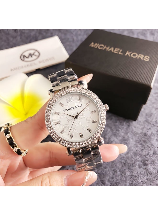 ام كي Michael Kors Silver - Tone Crystal - Embellished Watch