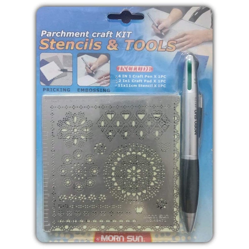 Eoast MornSun Parchment Craft Kit Stencils and Tools 3 pcs Set for Embossing Pricking and Cutting Along with Stencil Design Vary - Image 1