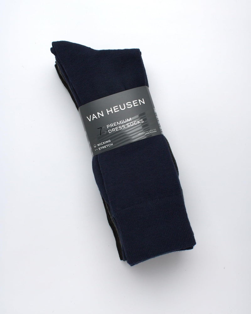 Van Heusen Men's Dress Socks - 7 Pack Premium Stretch Moisture Wicking Crew Socks with Reinforced Heel and Toe (Size: 6-12.5), Size 6-12.5, Grey/Black/Navy - Image 2