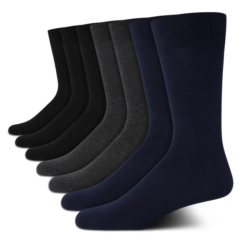 Van Heusen Men's Dress Socks - 7 Pack Premium Stretch Moisture Wicking Crew Socks with Reinforced Heel and Toe (Size: 6-12.5), Size 6-12.5, Grey/Black/Navy - Image 1