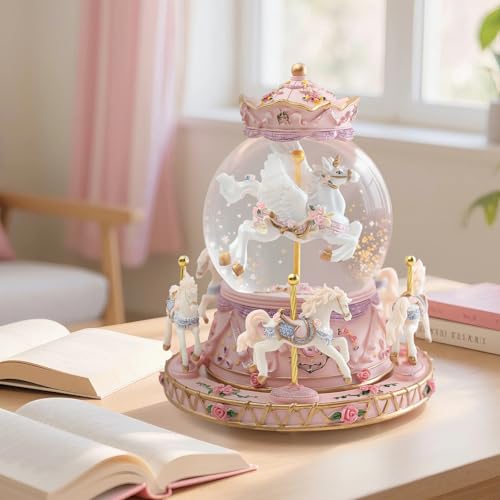 Mr.Winder Music Box Unicorn Carousel Horses Snow Globe Gifts, Birthday Gift for Daughter Girls Women, Musical Carousel for Wife Friend Sister Anniversary Christmas Play You are My Sunshine - Image 3