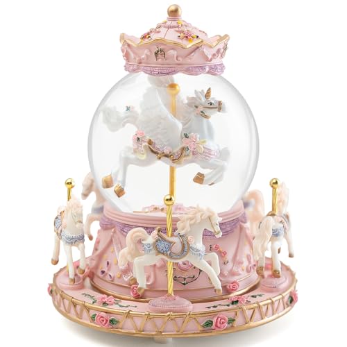 Mr.Winder Music Box Unicorn Carousel Horses Snow Globe Gifts, Birthday Gift for Daughter Girls Women, Musical Carousel for Wife Friend Sister Anniversary Christmas Play You are My Sunshine - Image 1