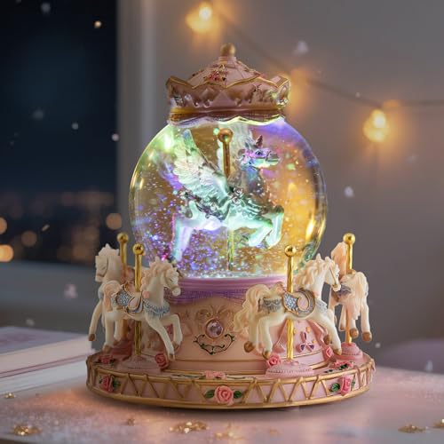 Mr.Winder Music Box Unicorn Carousel Horses Snow Globe Gifts, Birthday Gift for Daughter Girls Women, Musical Carousel for Wife Friend Sister Anniversary Christmas Play You are My Sunshine - Image 5
