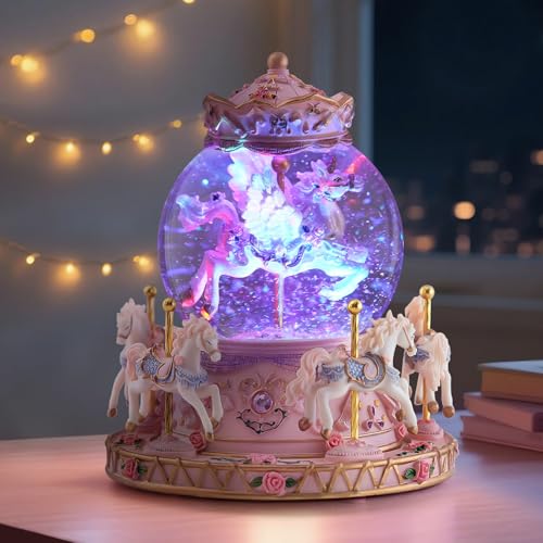 Mr.Winder Music Box Unicorn Carousel Horses Snow Globe Gifts, Birthday Gift for Daughter Girls Women, Musical Carousel for Wife Friend Sister Anniversary Christmas Play You are My Sunshine - Image 2