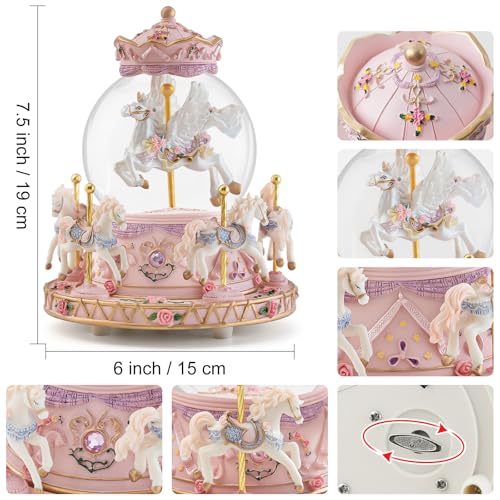 Mr.Winder Music Box Unicorn Carousel Horses Snow Globe Gifts, Birthday Gift for Daughter Girls Women, Musical Carousel for Wife Friend Sister Anniversary Christmas Play You are My Sunshine - Image 4
