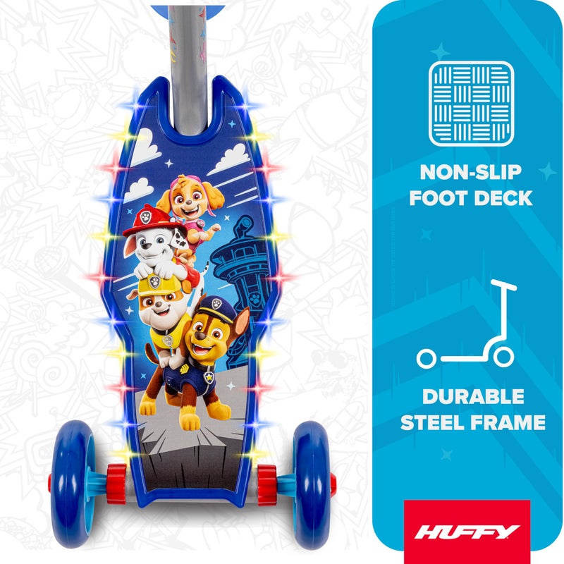 Huffy Paw Patrol Toddler 3-Wheel Scooter for Toddlers, Lights Up with 42 Multi-Color LEDs, Stable Wide Deck Kick Scooter, Ages 3+, Max Weight 60lbs, Beginner Riders, Paw Patrol Graphics - Image 4