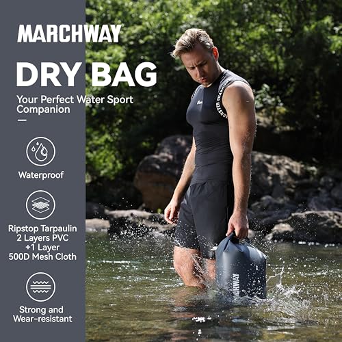 MARCHWAY Floating Waterproof Dry Bag Backpack 5L/10L/20L/30L/40L, Roll Top Sack Keeps Gear Dry for Kayaking, Rafting, Boating, Swimming, Camping, Hiking, Beach, Fishing (Grey, 5L) - Image 2
