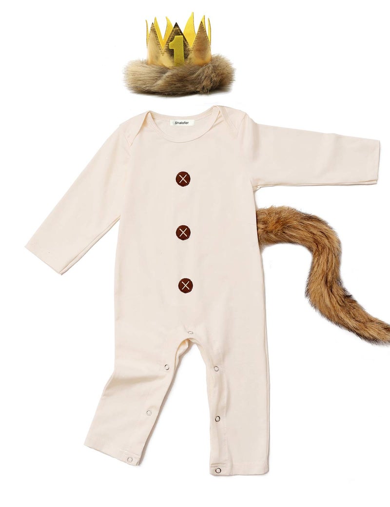 Shalofer Baby Boy Girls Where The Wild Things Are Romper Infant First Birthday Outfit (Beige,6-12 Months) - Image 1
