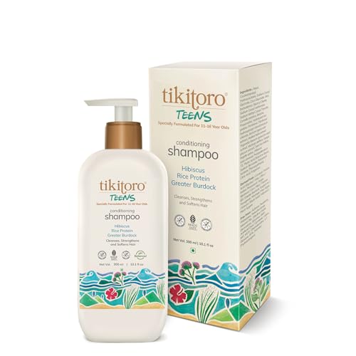 Tikitoro Teens Conditioning Shampoo 100% Vegan with Hibiscus, Rice Protein, Greater Burdock Extract, Cleanses, Strengthens & Softens Hairs, (Age: 11+) (300ml x 1) - Image 1