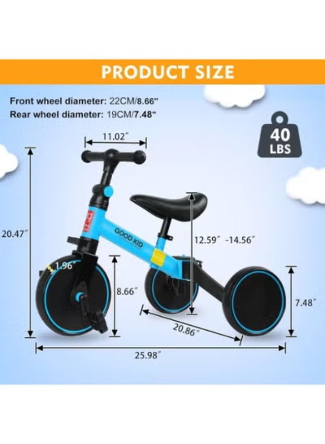 JAJEEK 4-in-1 Kids Balance Bike & Tricycle – Adjustable Seat & Pedals Toddler Ride-On for 1–4 Years | Indoor & Outdoor Baby Trike | Convertible First Bike & Birthday Gift for Boys & Girls – Blue - Image 2